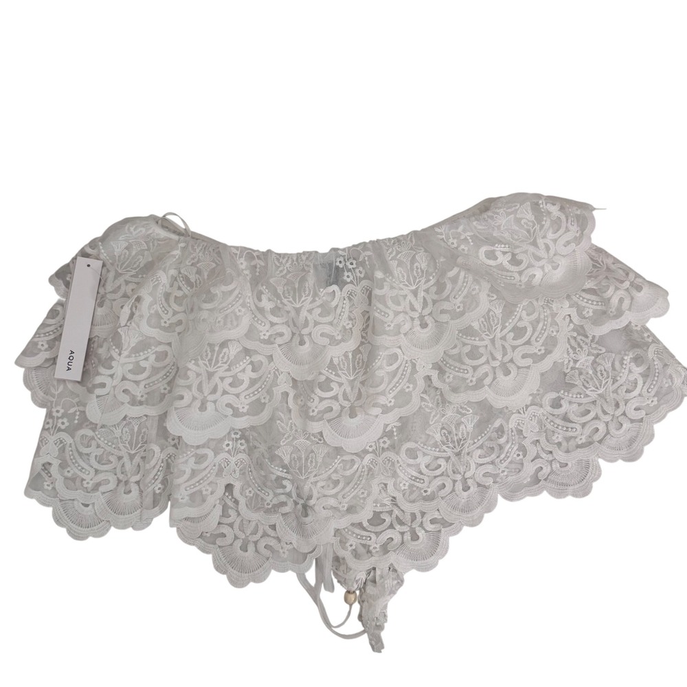 AQUA Lace‎ Halter Top Ruffle Tiered Sleeveless Party Festival White M - Picture 6 of 9